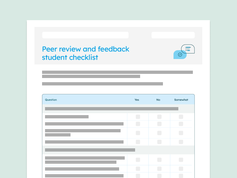 peer review and feedback student checklist